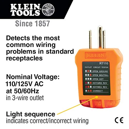 Klein Tools RT110 Receptacle Tester for North American AC Electrical Outlet — product image 2