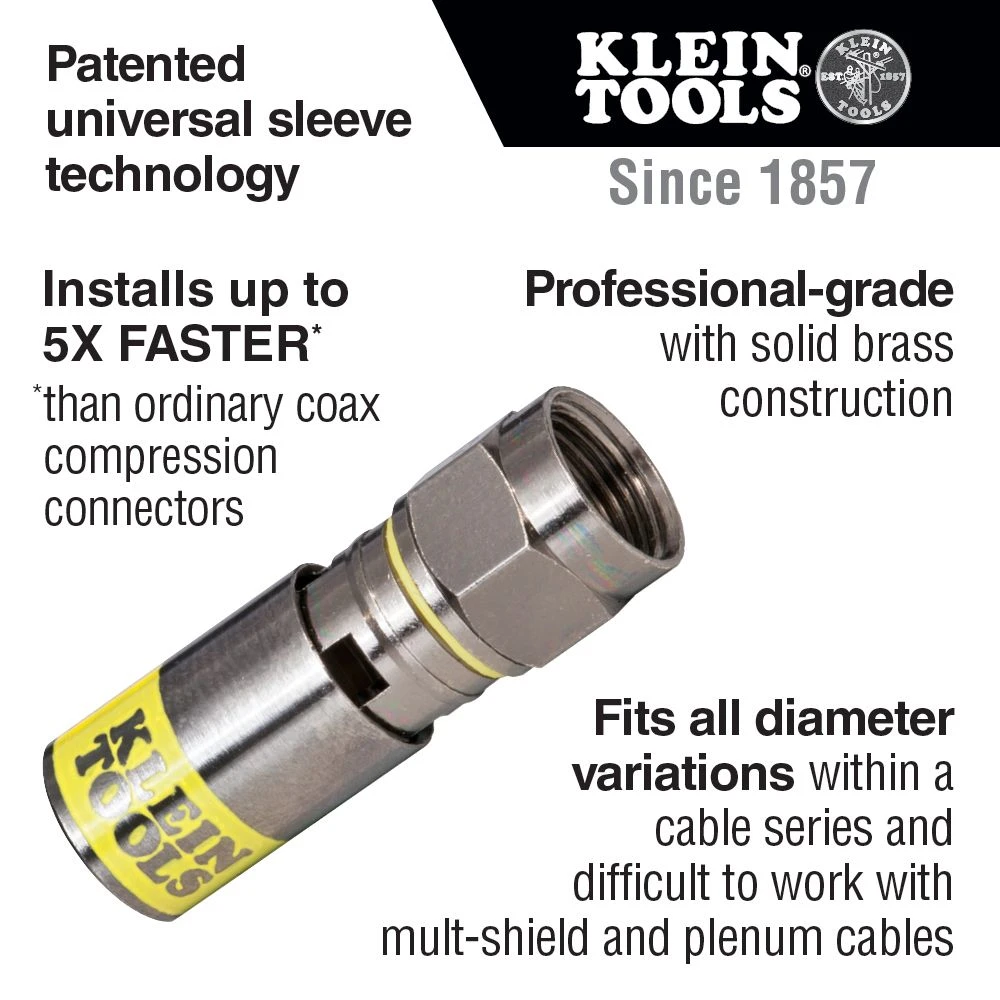 Klein VDV812612 Universal F Compression Connectors RG6/6Q 50-Pack — product image 2