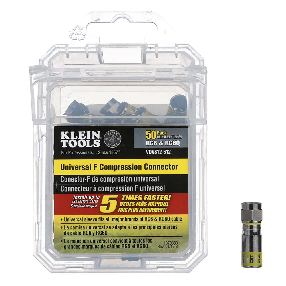 Klein VDV812612 Universal F Compression Connectors RG6/6Q 50-Pack — product image 5