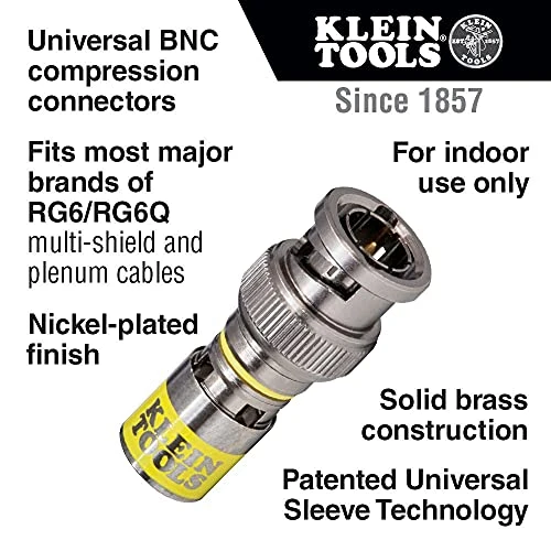 Klein VDV813-613 BNC-Connector for RG6/6Q Coaxial Cables, Universal Compression — product image 2