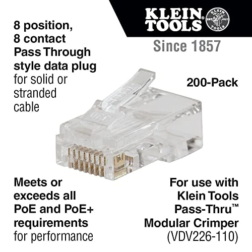 Klein VDV826-763 Pass-Thru Modular Data Plugs for RJ45, Pass Through Connectors — product image 2