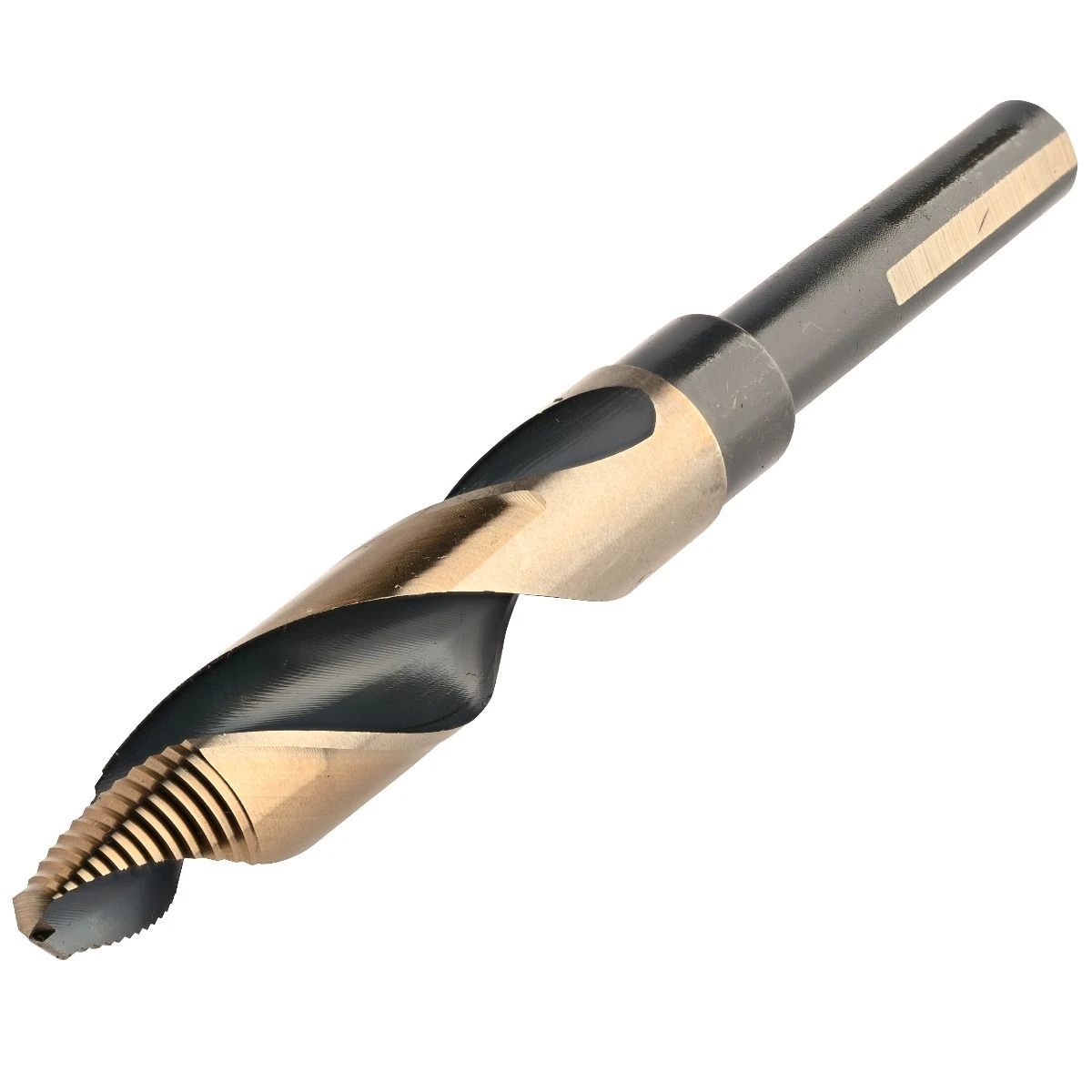 KnKut KK12SP-15/16 twist drill showing stepped cutting tip and reduced shank with a visible flat