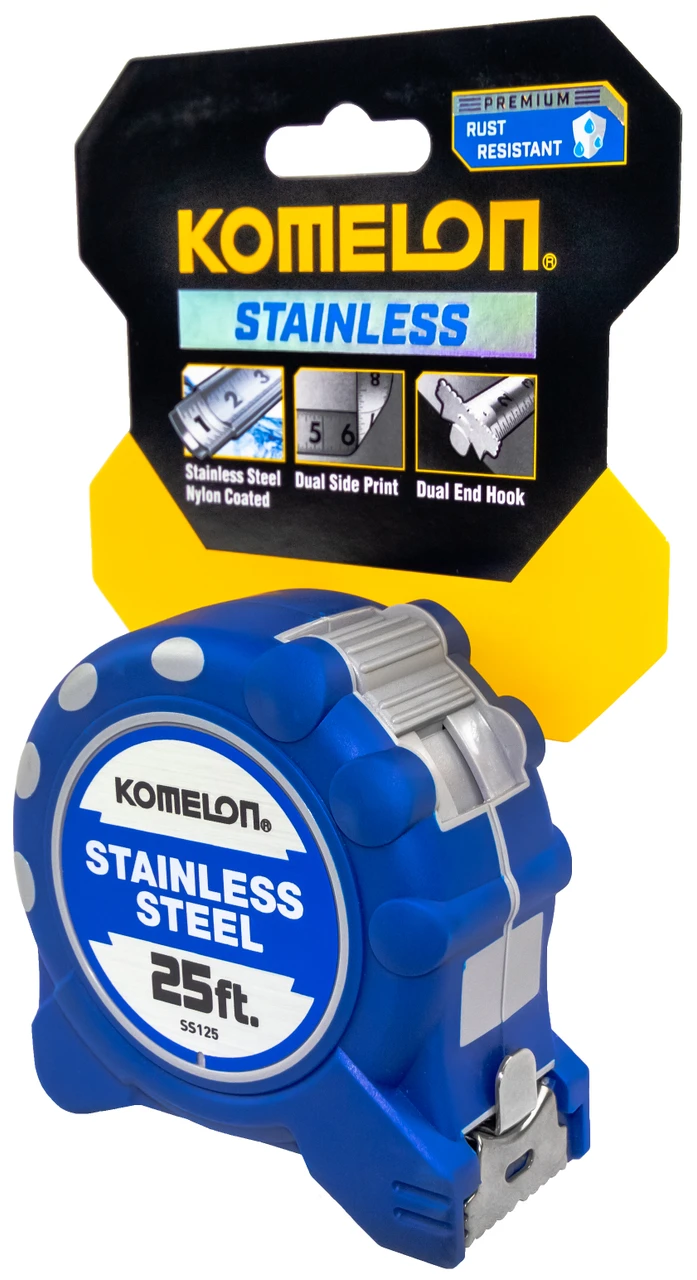 Komelon 1" X 25' SS Gripper Stainless Steel W/Rubber Grip Tape Rule (SS125) — product image 3