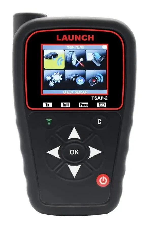 Launch TSAP-2 red and black handheld TPMS tool with color screen and arrow buttons