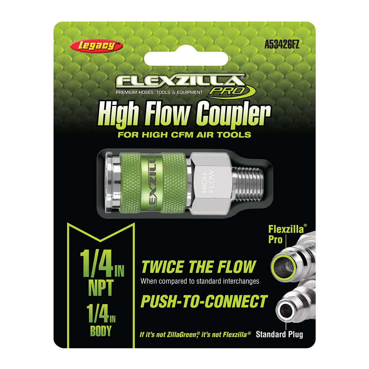 Flexzilla Pro High Flow Coupler 1/4" MNPT 1/4" Body ZillaGreen (A53426FZ) — product image 2