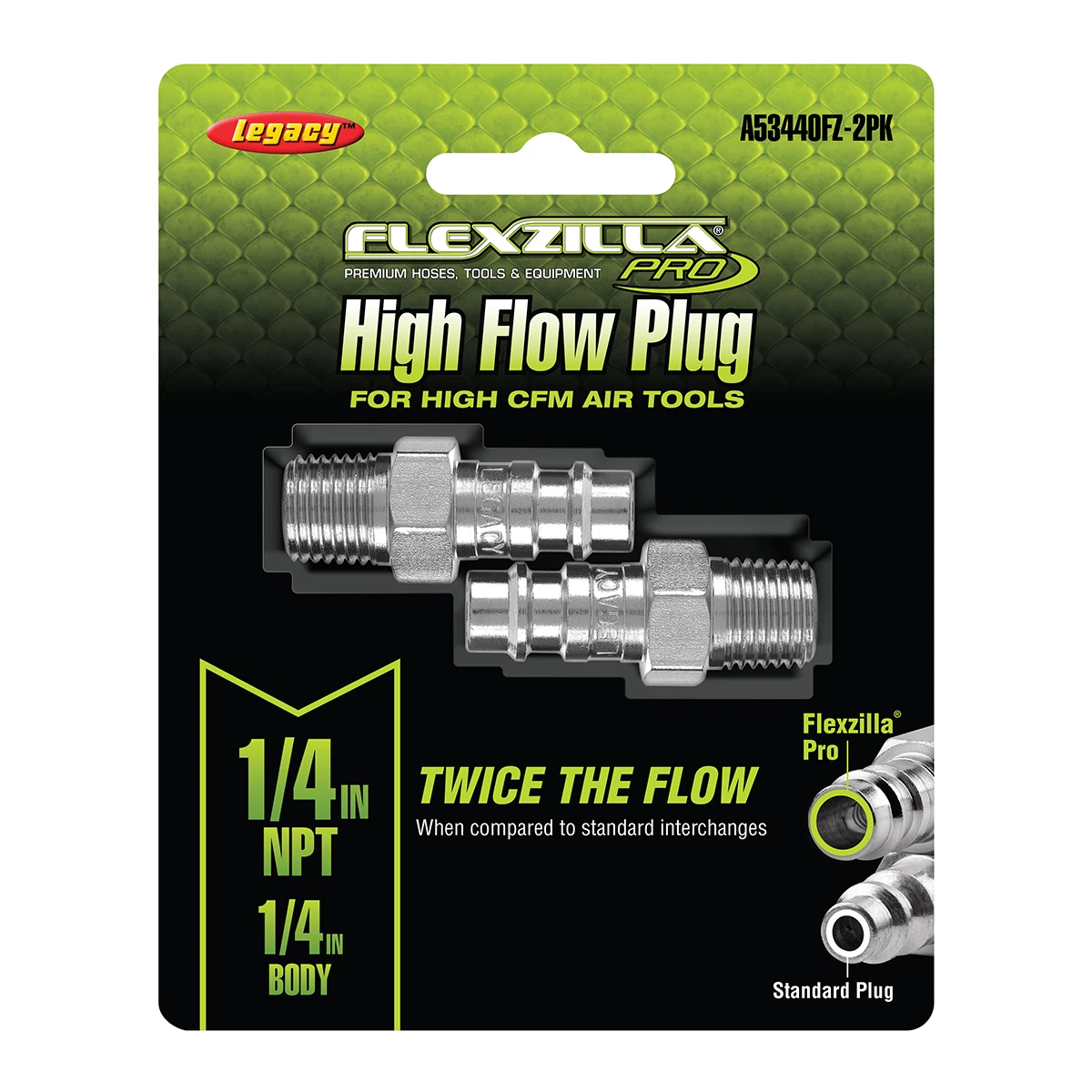 Flexzilla Pro High Flow Plug 1/4 MNPT 1/4 Body 2-Pack (A53440FZ) — product image 2