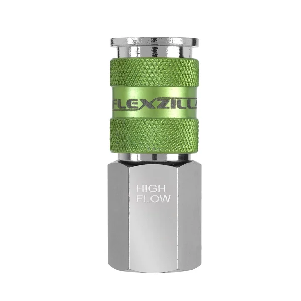 Flexzilla Pro High Flow Coupler 3/8 FNPT 1/4 Body ZillaGreen Nickel (A53616FZ)