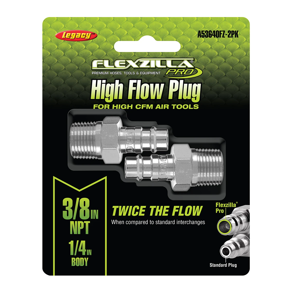 Flexzilla High Flow Plugs, 1/4 Body, 3/8 MNPT, 2-Pack (A53640FZ) — product image 2