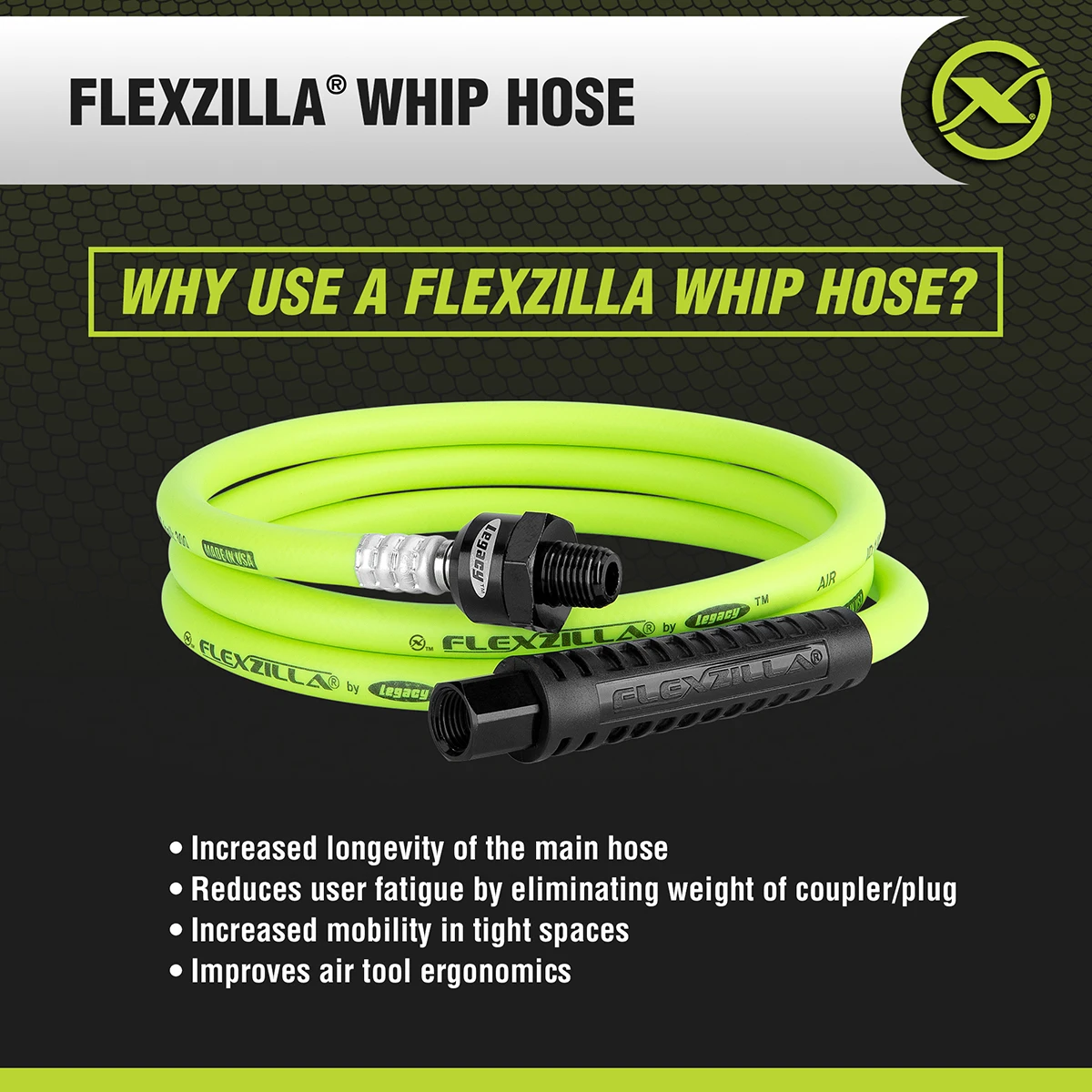 Flexzilla ZillaWhip 1/4" x 5' Ball Swivel Whip Hose (HFZ1405YW2B) — product image 10