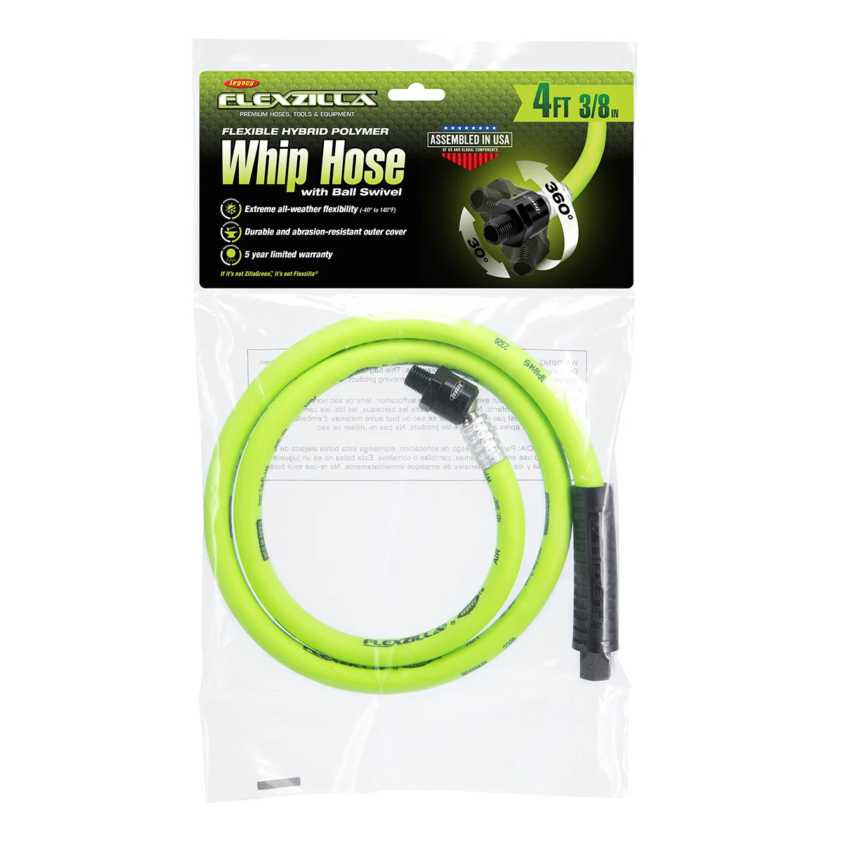 Flexzilla Legacy Whip Hose, 3/8" x 4', Hybrid Polymer (HFZ3804YW2B) — product image 3
