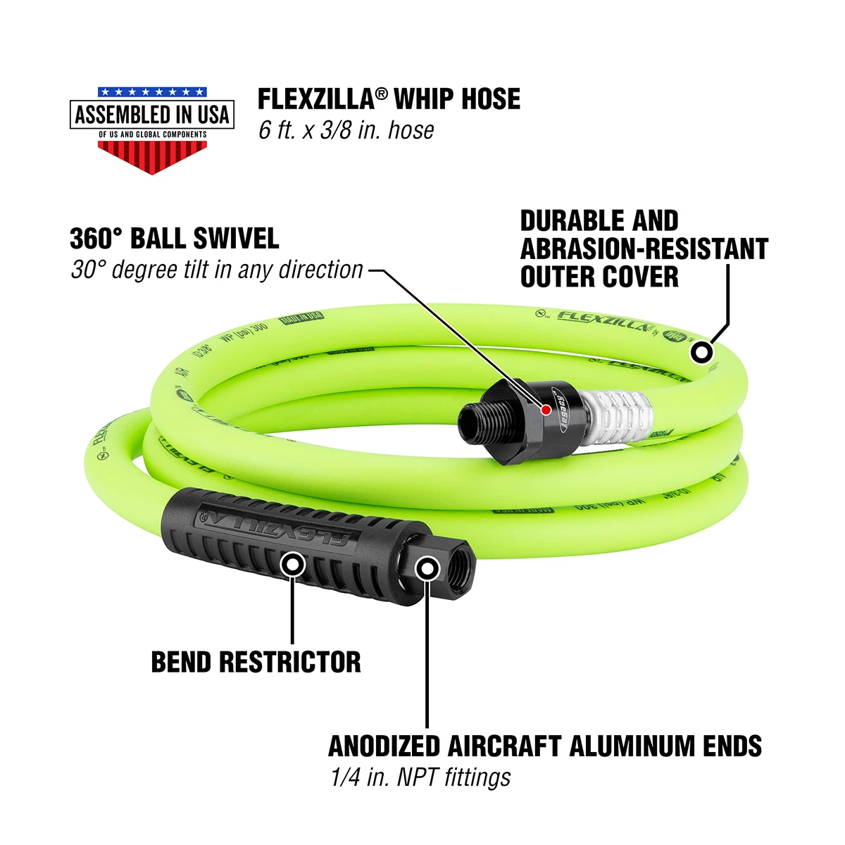 Flexzilla Legacy Whip Hose, 3/8" x 6', Hybrid Polymer (HFZ3806YW2B) — product image 2