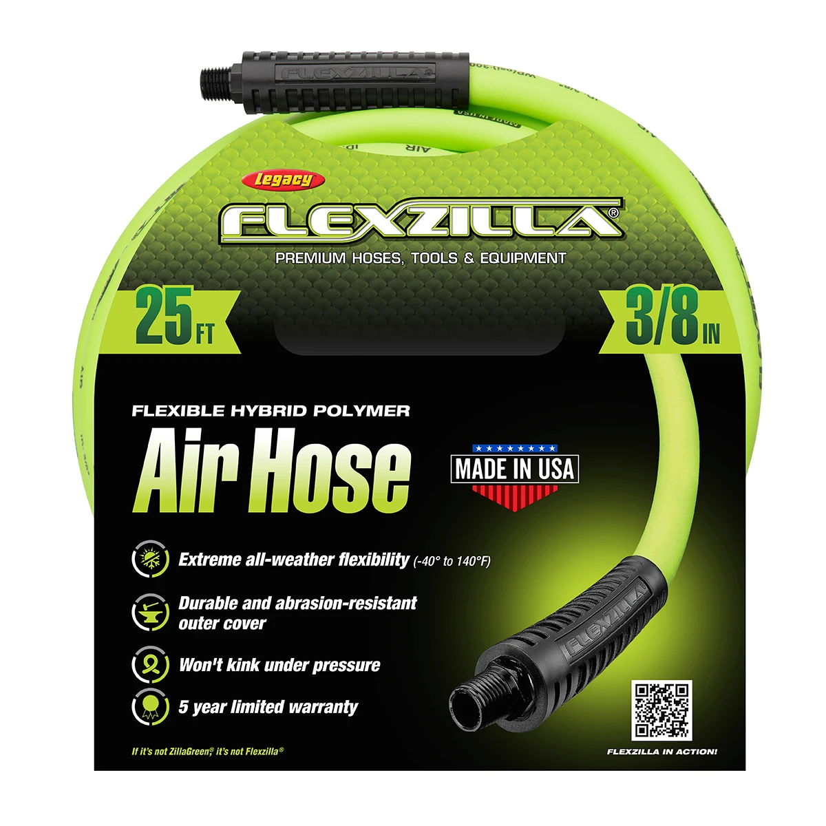 Flexzilla Legacy Air Hose, 25 ft, 3/8" Hybrid Polymer (HFZ3825YW2) — product image 4