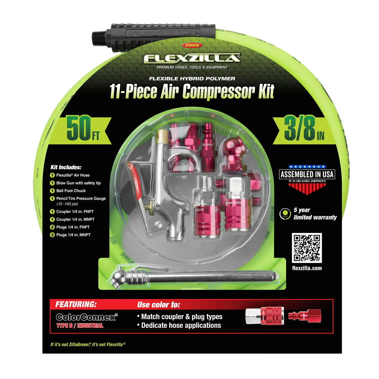 Legacy HFZCLB11D-3X 3/8" x 50' Air Compressor Hose 11 pc Coupler Plug Blow Gun — product image 3