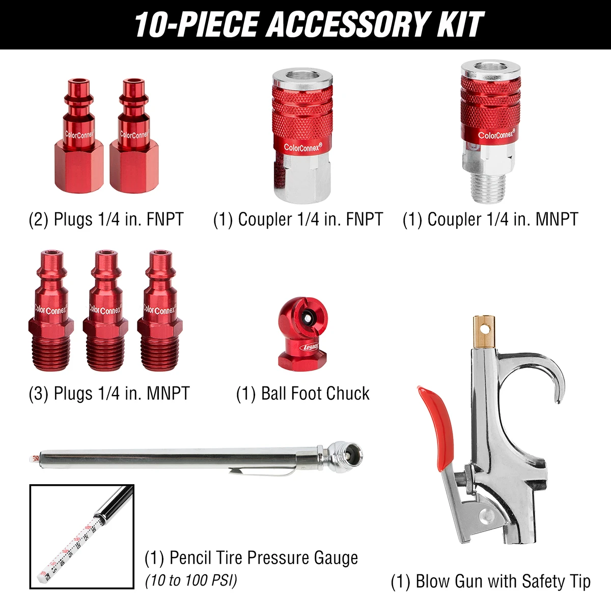 Legacy HFZCLB11D-3X 3/8" x 50' Air Compressor Hose 11 pc Coupler Plug Blow Gun — product image 10