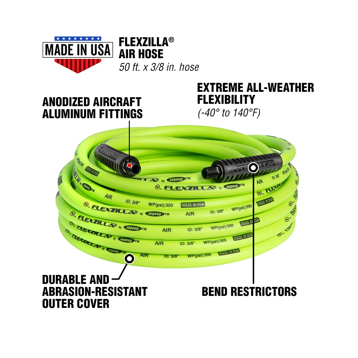 Legacy HFZCLB11D-3X 3/8" x 50' Air Compressor Hose 11 pc Coupler Plug Blow Gun — product image 11