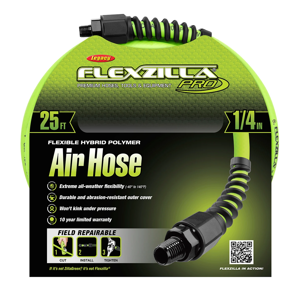 Flexzilla Pro 1/4" x 25' ZillaGreen Air Hose (HFZP1425YW2) — product image 3