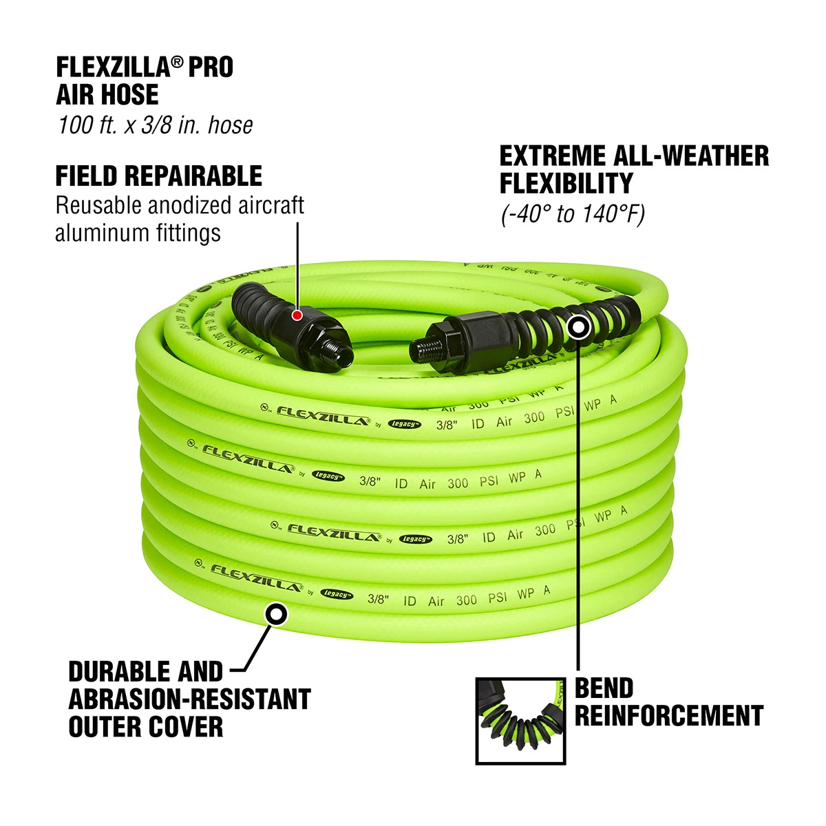 Flexzilla® Pro 3/8" Air Hose 100 ft. (HFZP38100YW2) — product image 2