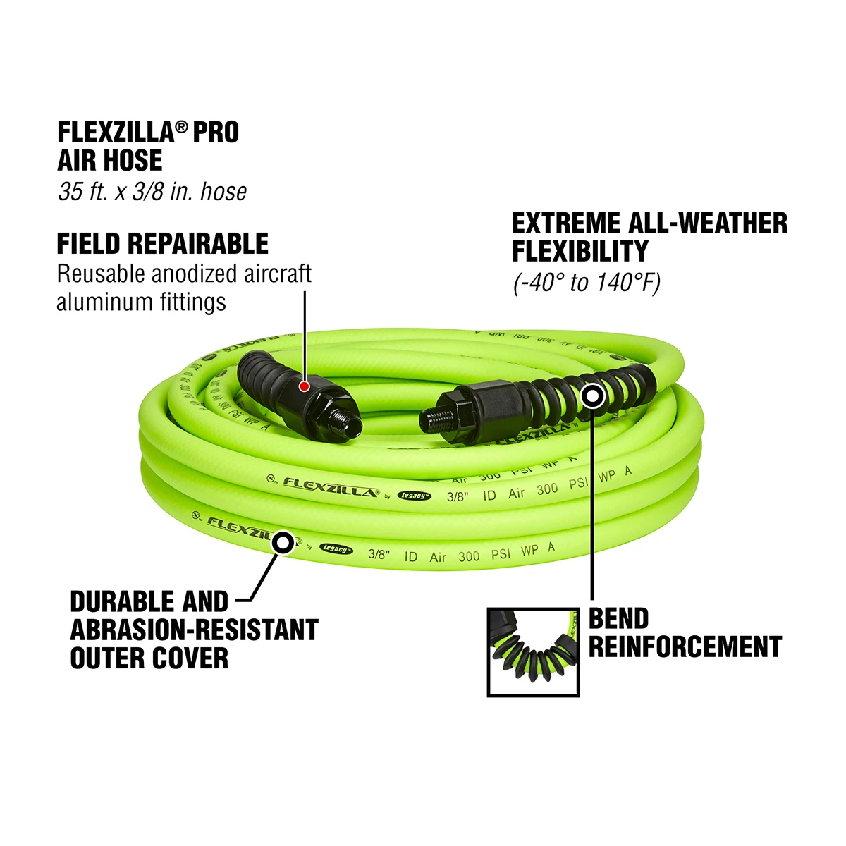 Flexzilla® Pro 3/8" x 35' Air Hose (HFZP3835YW2) — product image 2