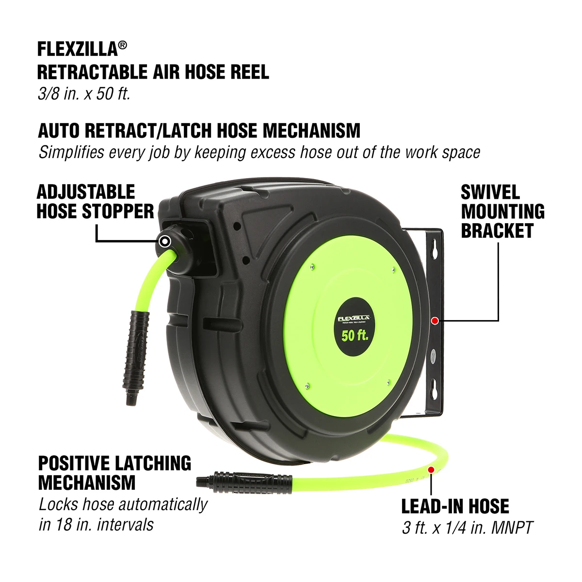 Flexzilla Legacy L8250FZ 3/8" x 50' Air Hose Reel (L8250FZ) — product image 2