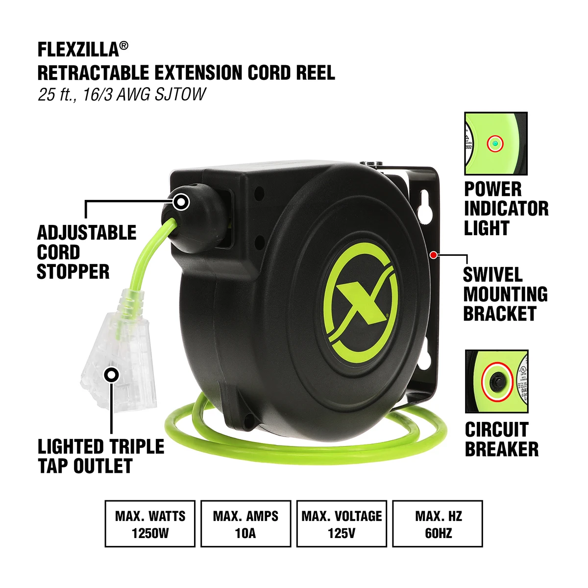 Flexzilla Retractable Extension Cord Reel 25 ft. (FZ8160253) — product image 2