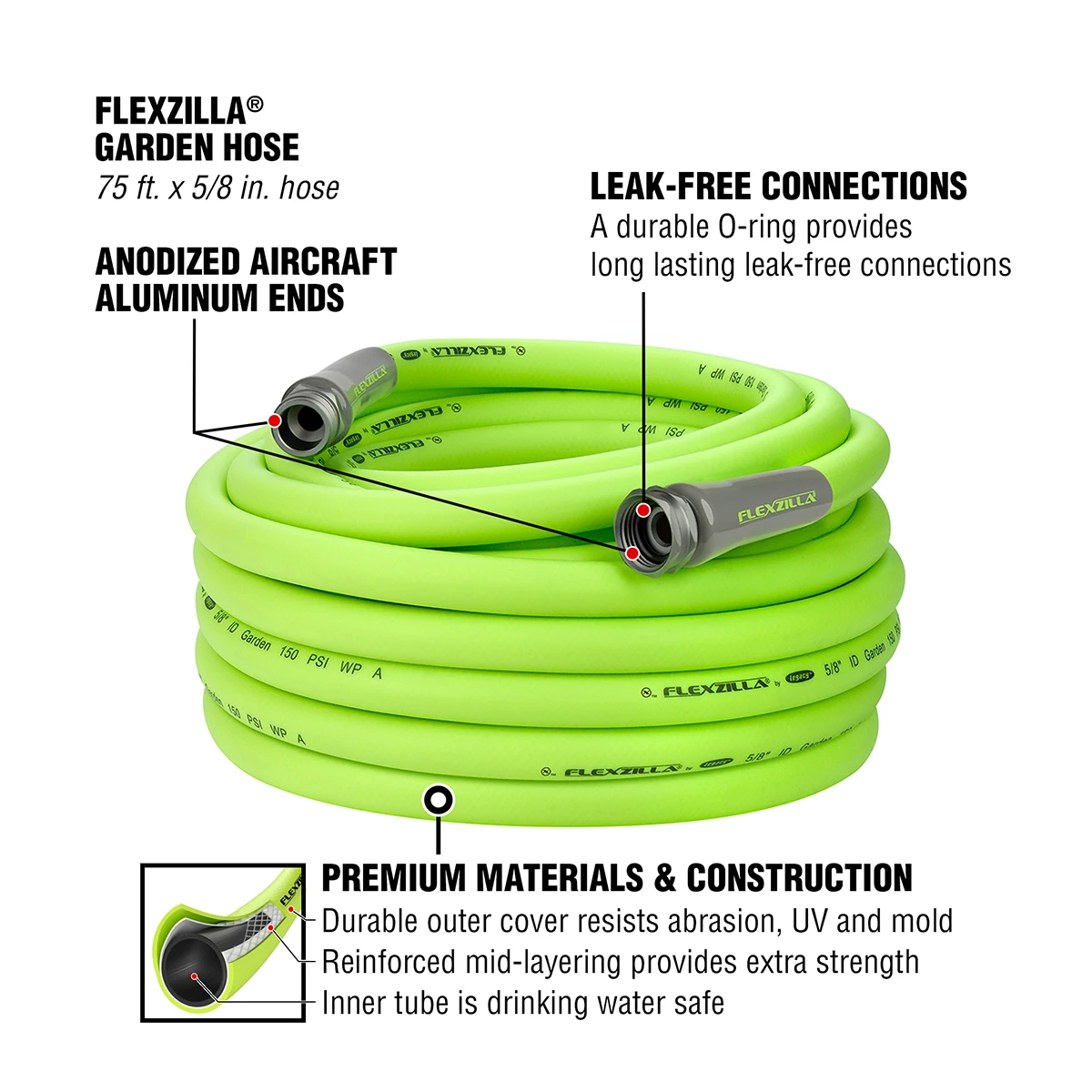 Flexzilla Garden Water Hose, 75' (HFZG575YW) — product image 2