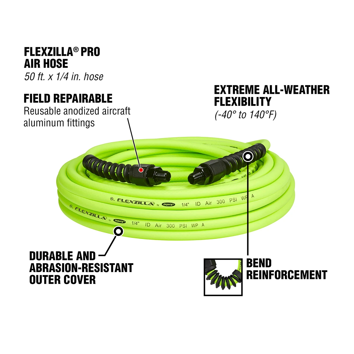Flexzilla Pro Air Hose 1/4" x 50' Hybrid Polymer (HFZP1450YW2) — product image 2