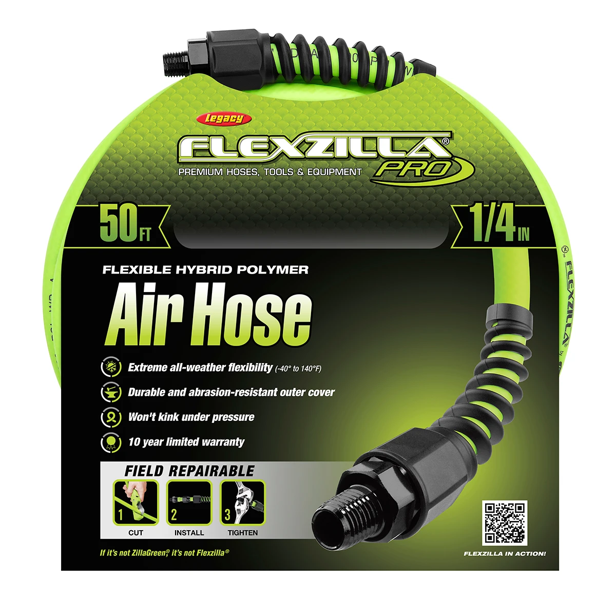 Flexzilla Pro Air Hose 1/4" x 50' Hybrid Polymer (HFZP1450YW2) — product image 3