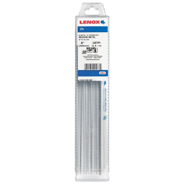 Lenox 20487B818R 8" (203mm) 18 Tpi T2 Bi-metal Reciprocating Saw Blade, 25 Pack