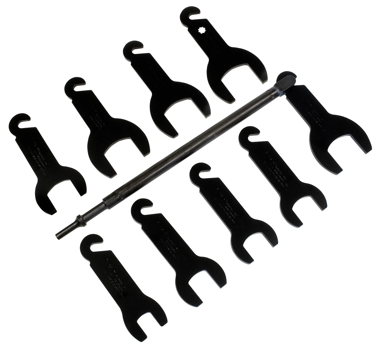Lisle 43350 fan clutch driving wrenches arranged around a pneumatic driver