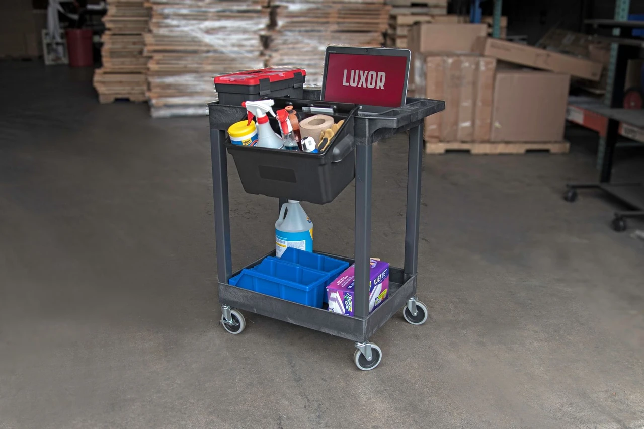Luxor SEC11-B-OUTRIG 24" x 18" Plastic Utility Tub Cart - Two Shelves — product image 2