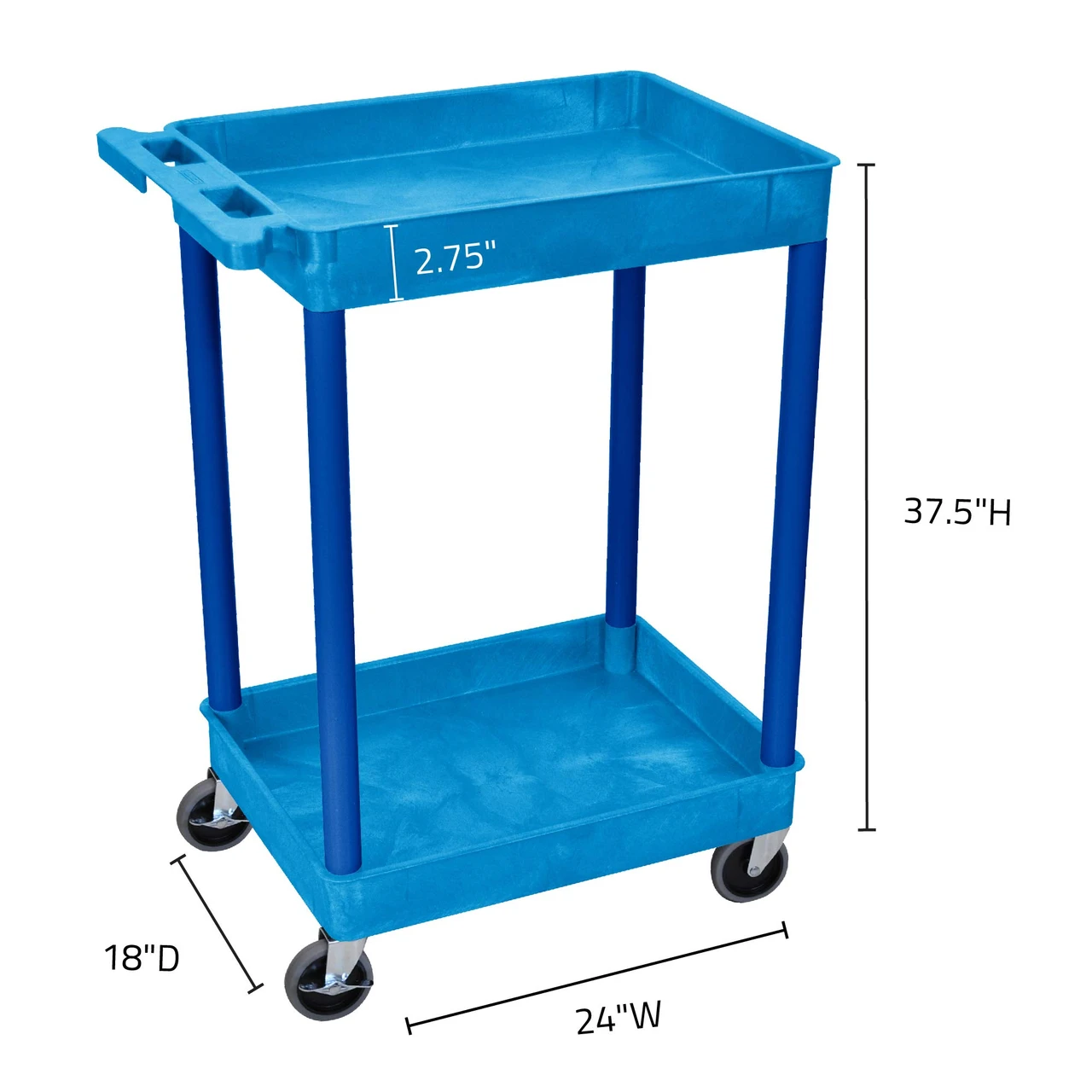 Luxor Workspaces 2 Level Serving Cart, 37.5" H X 24" W X 18" D, Blue (BUSTC11BU) — product image 3