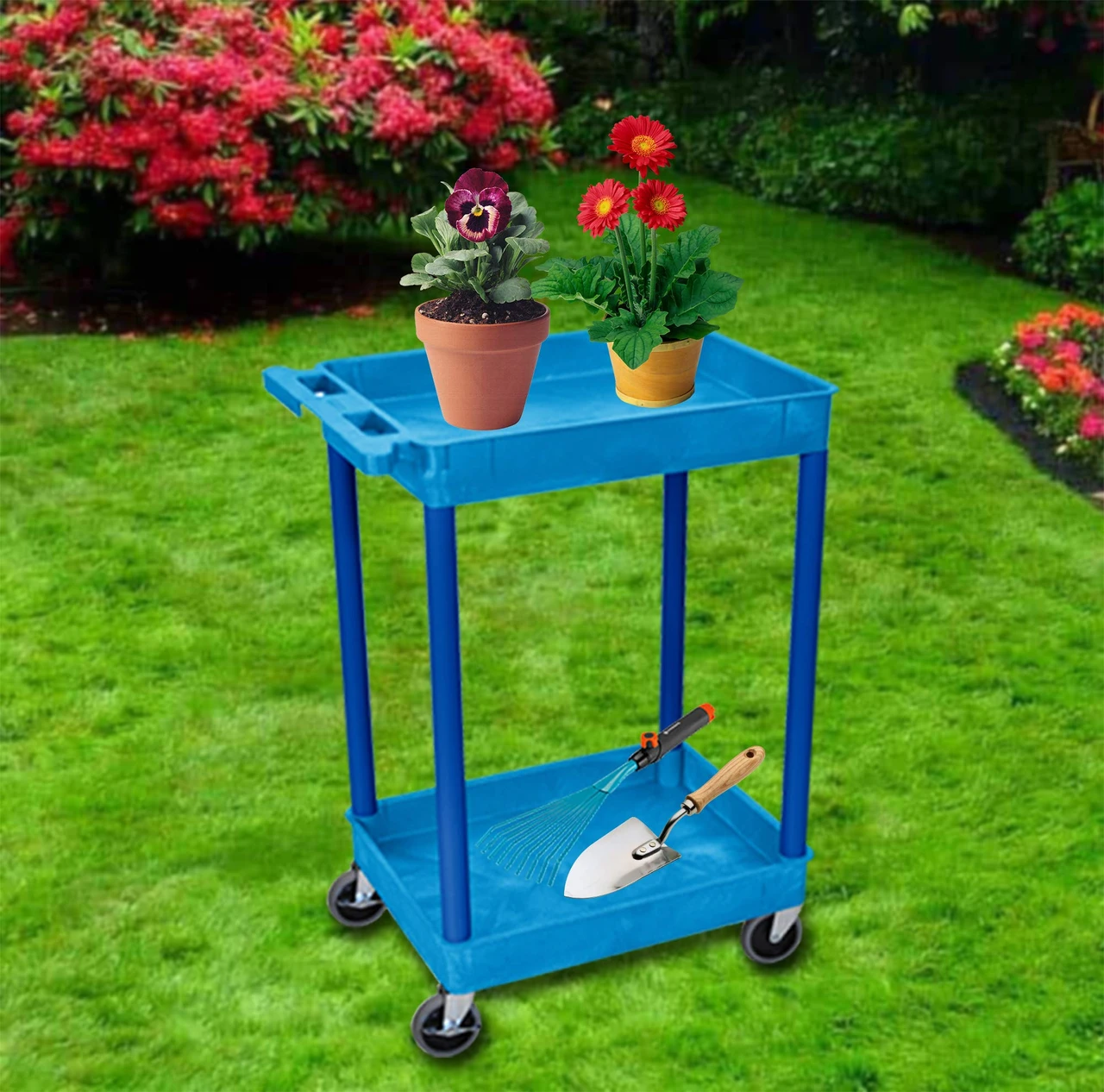 Luxor Workspaces 2 Level Serving Cart, 37.5" H X 24" W X 18" D, Blue (BUSTC11BU) — product image 4