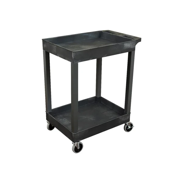 Luxor Workspaces 24"X 18" Plastic Utility Tub Cart- 2 Shelf, Black (SEC11-B)