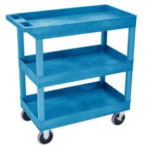 Luxor Workspaces 3-Shelf Heavy-Duty Tub Cart,18"X35.25"X37.25",Blue (EC111HD-BU)