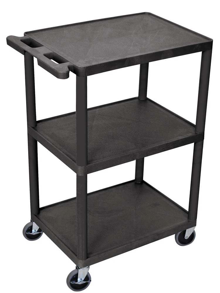 Luxor Workspaces 3 Shelves Structural Foam Plastic Utility Cart, Black (HE42-B)