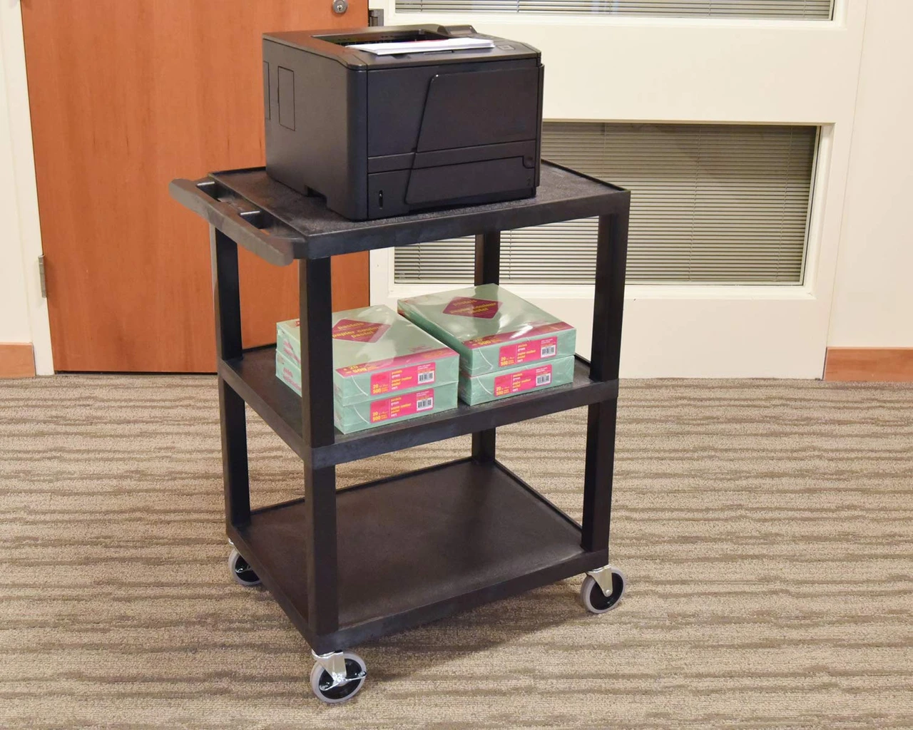 Luxor Workspaces 3 Shelves Structural Foam Plastic Utility Cart, Black (HE42-B) — product image 3