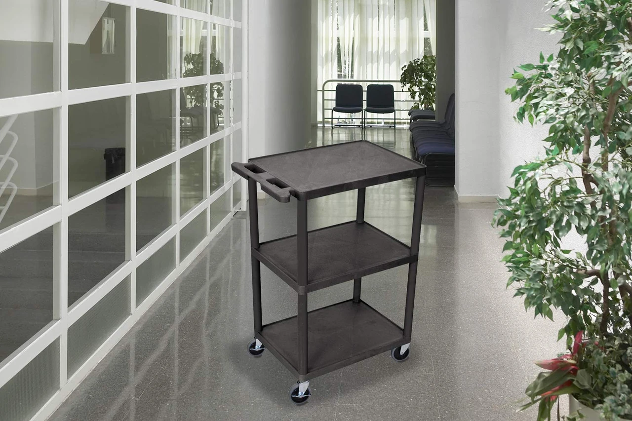 Luxor Workspaces 3 Shelves Structural Foam Plastic Utility Cart, Black (HE42-B) — product image 4