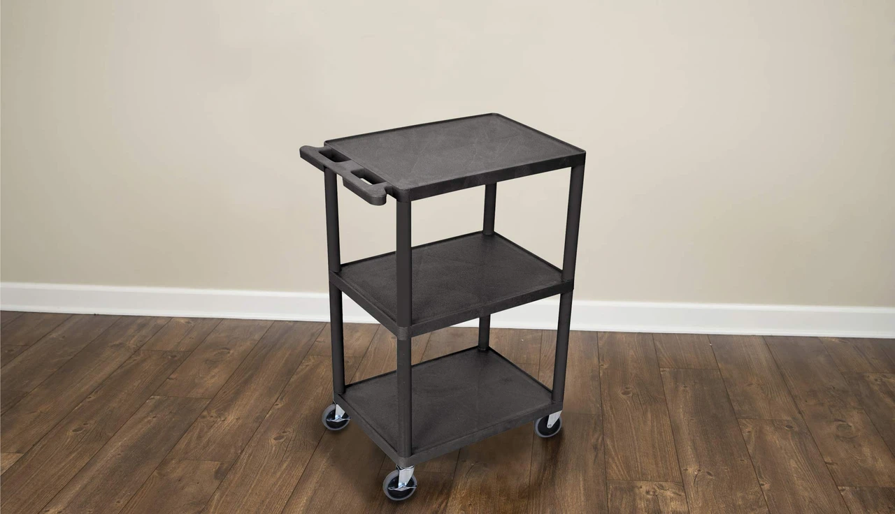 Luxor Workspaces 3 Shelves Structural Foam Plastic Utility Cart, Black (HE42-B) — product image 5