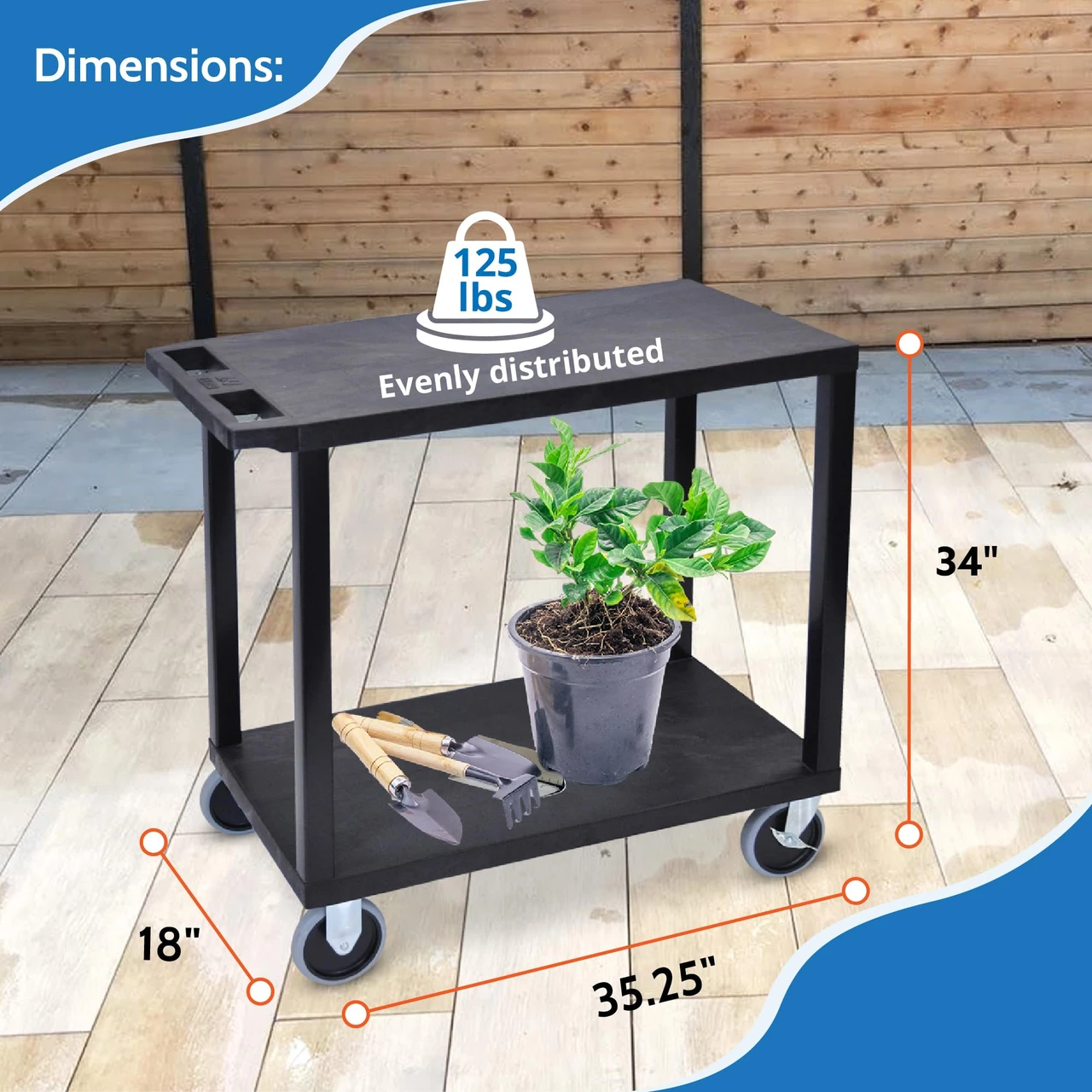 Luxor Workspaces 32" X 18" Cart - Two Flat Shelves (EC22HD-B) — product image 2
