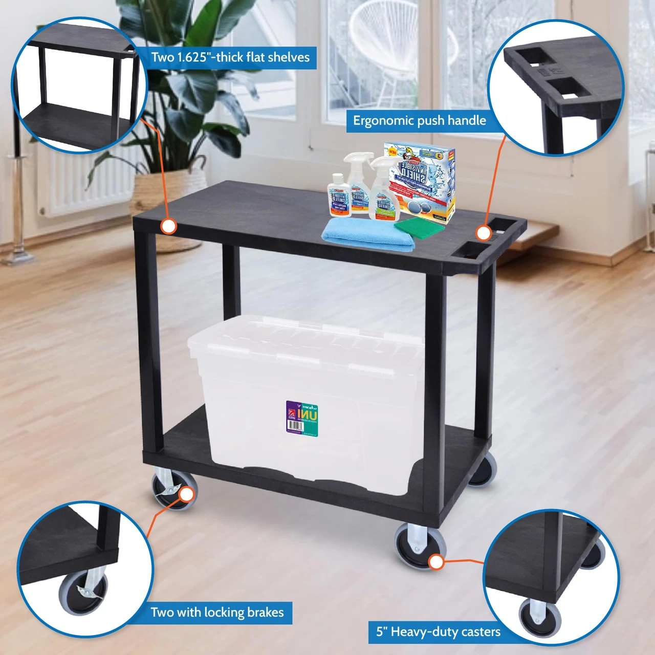 Luxor Workspaces 32" X 18" Cart - Two Flat Shelves (EC22HD-B) — product image 3