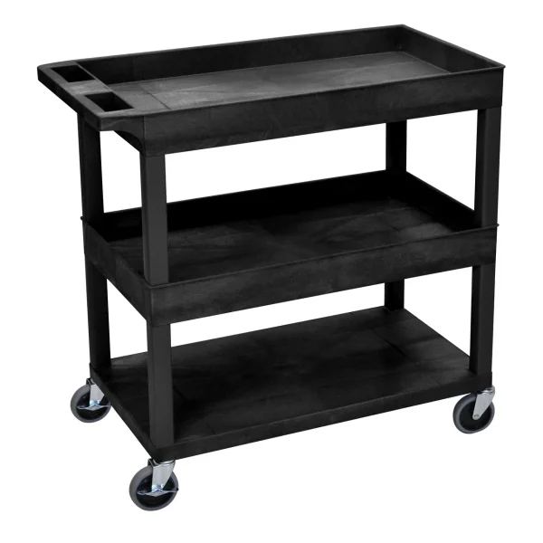 Luxor Workspaces 32" X 18" Cart - Two Tub/One Flat Shelves (EC112-B)