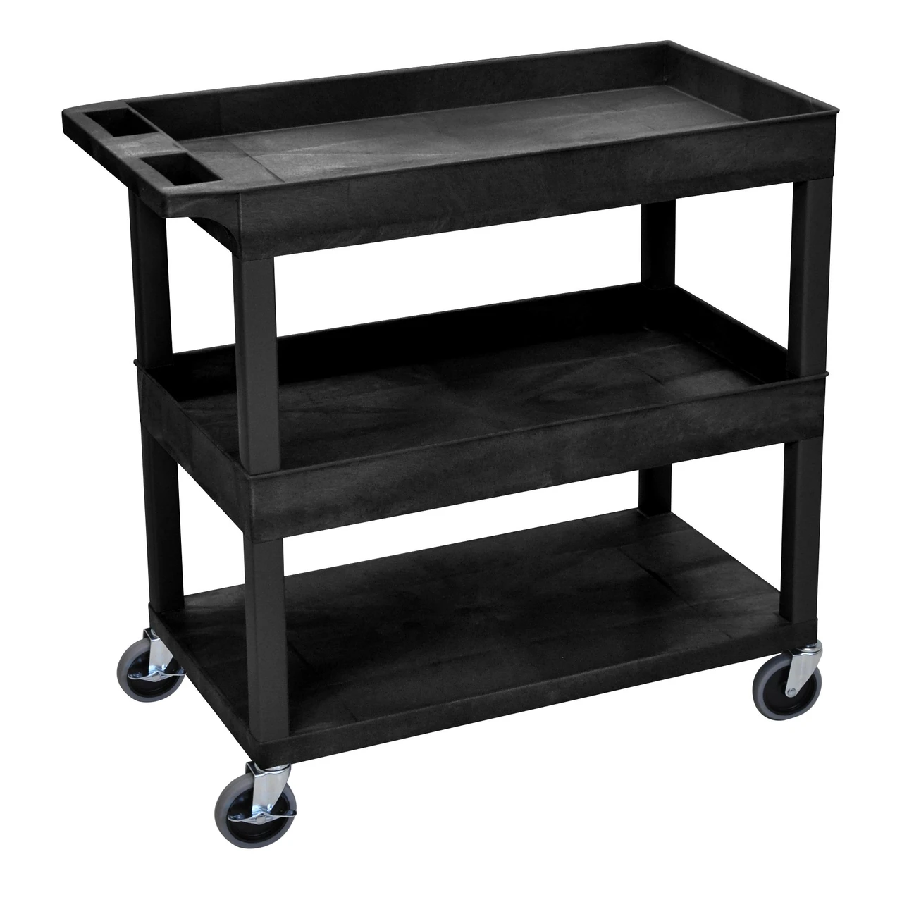 Luxor Workspaces 32" X 18" Cart - Two Tub/One Flat Shelves (EC112-B)