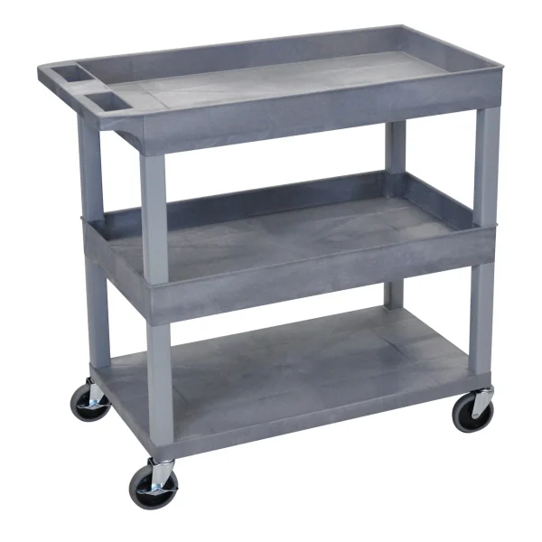 Luxor Workspaces 32" X 18" Cart - Two Tub/One Flat Shelves (EC112-G)