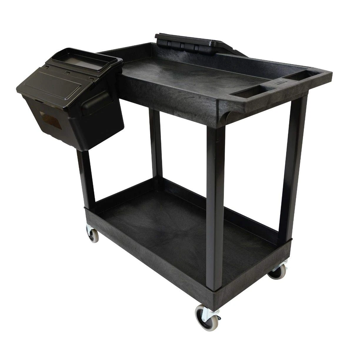 Luxor Workspaces 32"X18" Tub Cart - 2 Shelves W/ Utility Bins (EC11-B-OUTRIG)