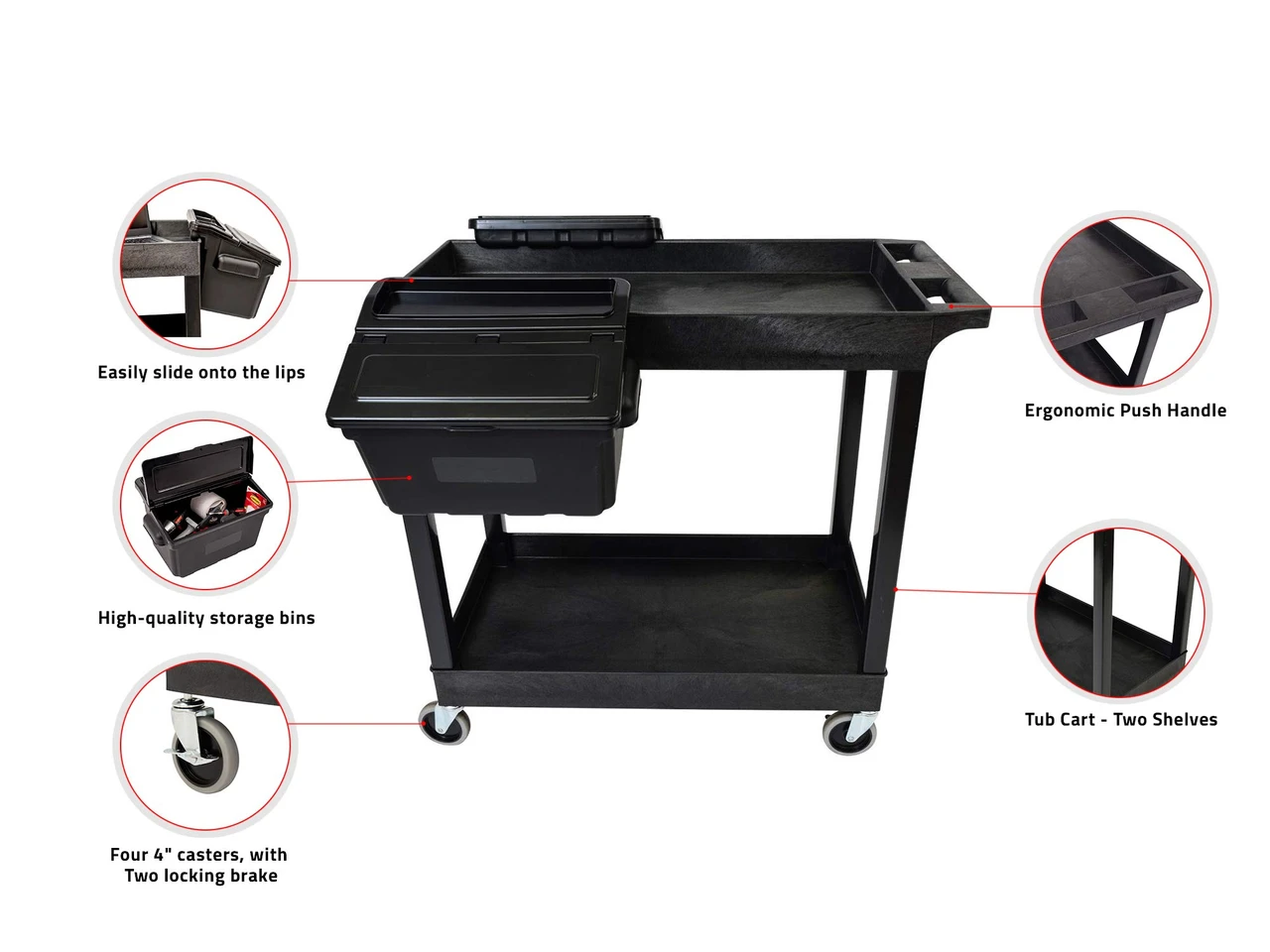 Luxor Workspaces 32"X18" Tub Cart - 2 Shelves W/ Utility Bins (EC11-B-OUTRIG) — product image 2