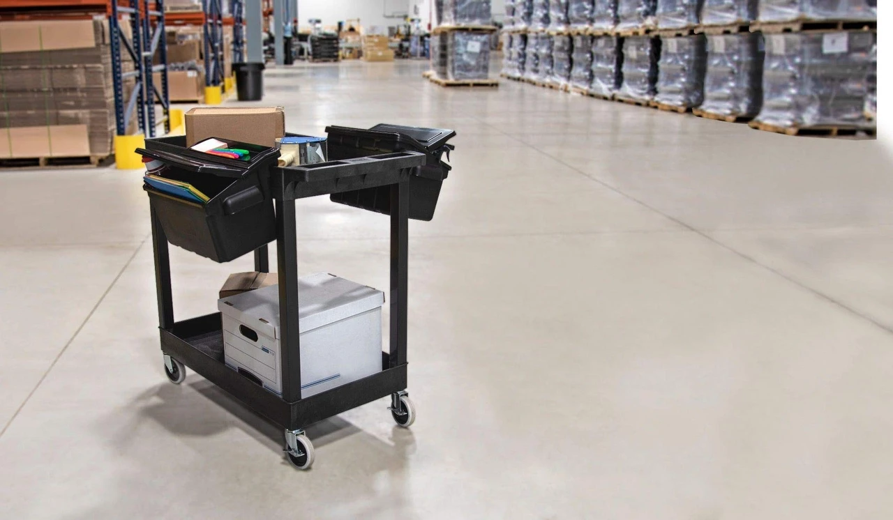 Luxor Workspaces 32"X18" Tub Cart - 2 Shelves W/ Utility Bins (EC11-B-OUTRIG) — product image 5