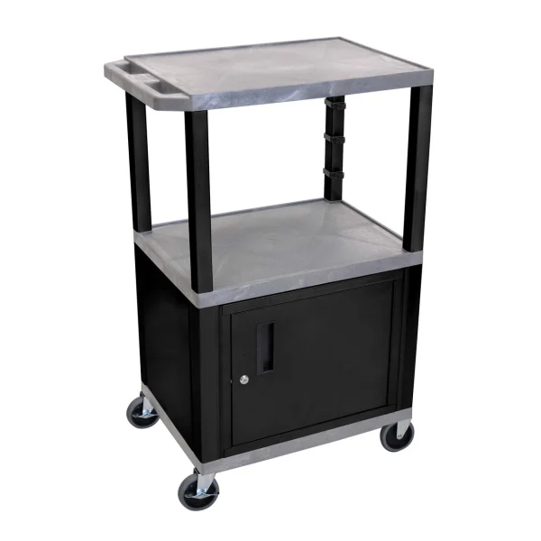 Luxor Workspaces 42" H Av Cart - 3 Shelves Cab - Black Legs (WT42GYC2-B)