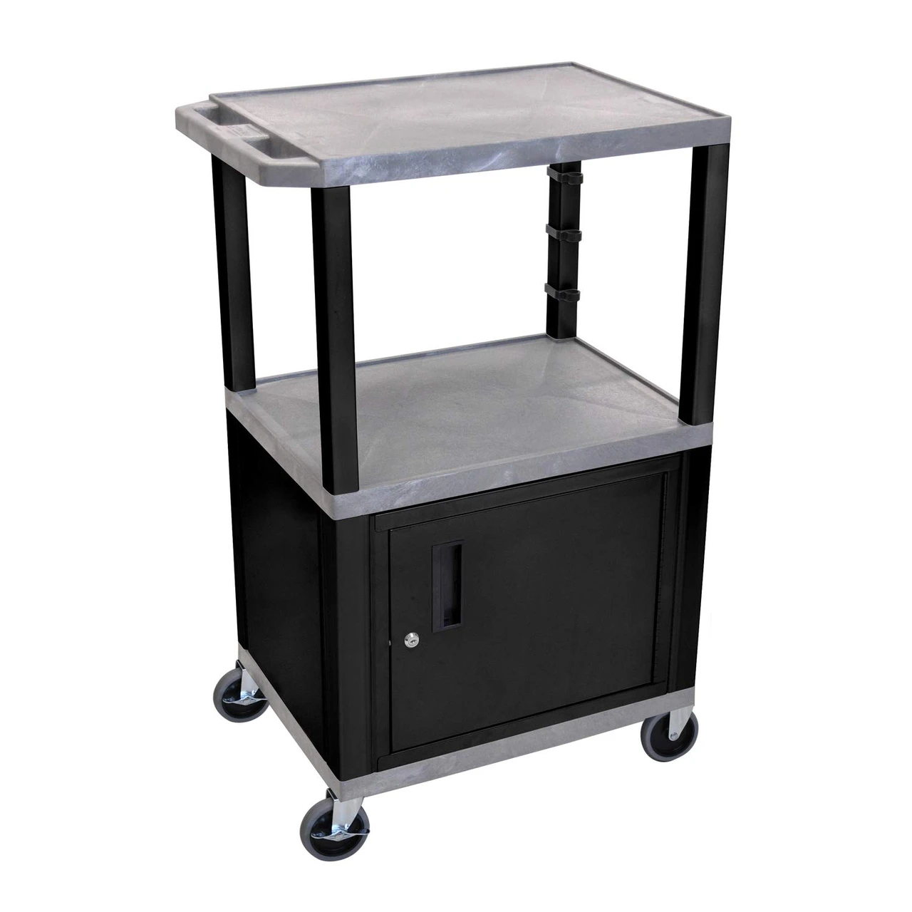 Luxor Workspaces 42" H Av Cart - 3 Shelves Cab - Black Legs (WT42GYC2-B)