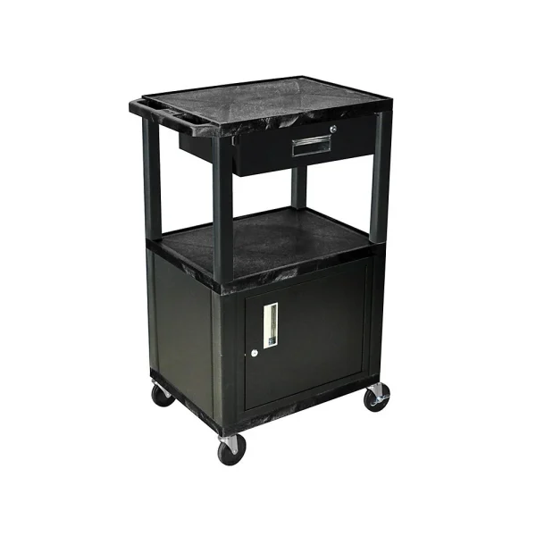 Luxor Workspaces 42" H Av Cart - 3 Shelves Cab Drawer - Blk Leg (WT42C2-B/WTD)