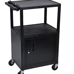 Luxor Workspaces 42"H Av Cart, 3 Shelves Cabinet Electric, Black (LP42CE-B)